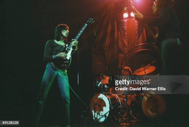 Guitarist Jeff Beck, bassist Tim Bogert and drummer Carmine Appice in concert as Beck, Bogert & Appice, circa 1973.