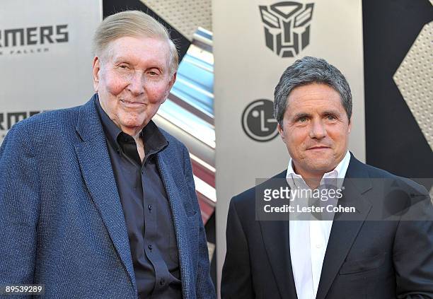 Chairman and CEO of Viacom Sumner Redstone and CEO of Paramount Pictures Brad Grey arrive on the red carpet of the 2009 Los Angeles Film Festival's...