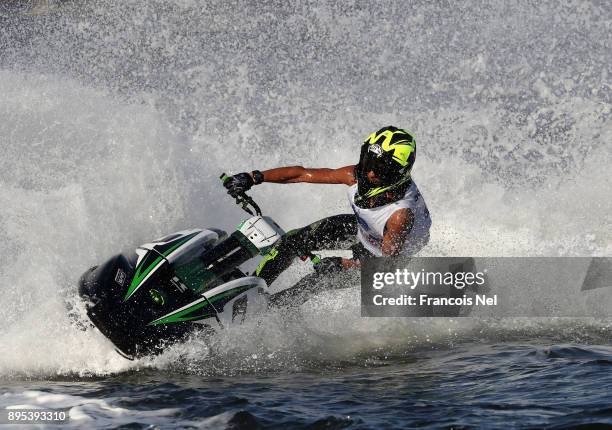 Salman Alwadi of UAE race in the Ski Division GP1 during the UIM-ABP Aquabike Class Pro Circuit - Grand Prix of Sharjah at Khalid Lagoon on December...