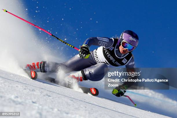 Tessa Worley of France in action during the Audi FIS Alpine Ski World Cup Women's Giant Slalom on December 19, 2017 in Courchevel, France.