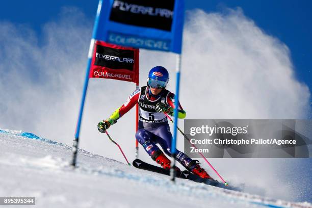 Mikaela Shiffrin of USA in action during the Audi FIS Alpine Ski World Cup Women's Giant Slalom on December 19, 2017 in Courchevel, France.