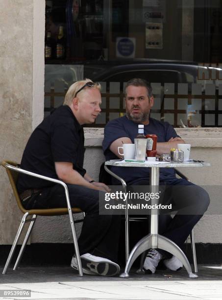 Chris Moyles sighted having lunch with a friend on July 31, 2009 in London, England.