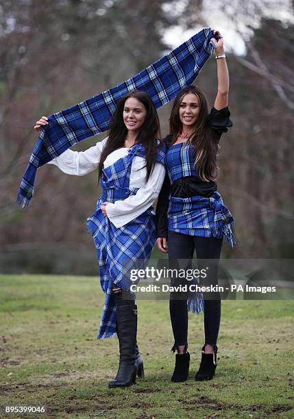 Miss Great Britain finalist Louisa Thomson and her twin sister Christina model a new tartan, dubbed "the world's first mental health...