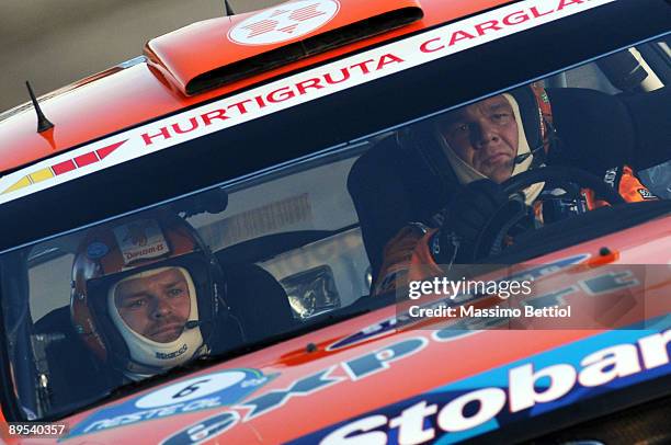 Henning Solberg of Norway and Cato Menkerud of Norway compete in their Stobart VK Ford Focus during Leg 1 of the WRC Neste Oil Rally of Finland in...