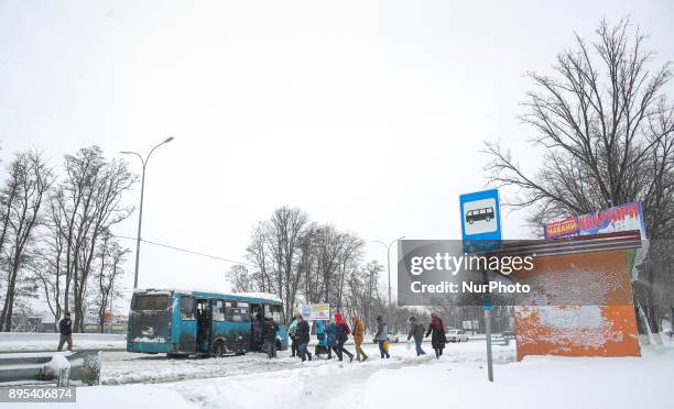 Kyiv streets stuck in a traffic jam caused by heavy snowfalls of the last two days, Kyiv, Ukraine, Dec. 19, 2017