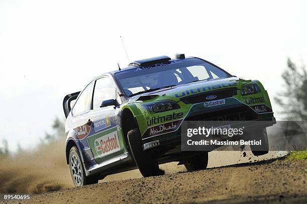 Jari Matti Latvala of Finland and Mikka Anttila of Finland compete in their BP Abu Dhabi Ford Focus during Leg 1 of the WRC Neste Oil Rally of...