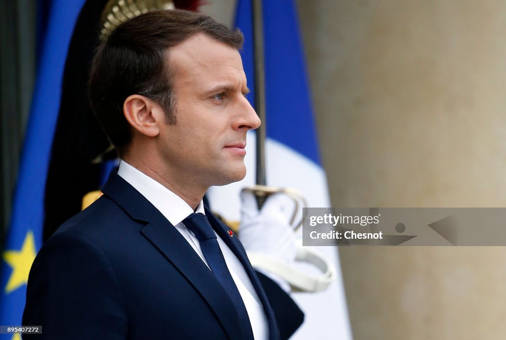 French President Emmanuel Macron Receives King Abdullah II Of Jordan At Elysee Palace