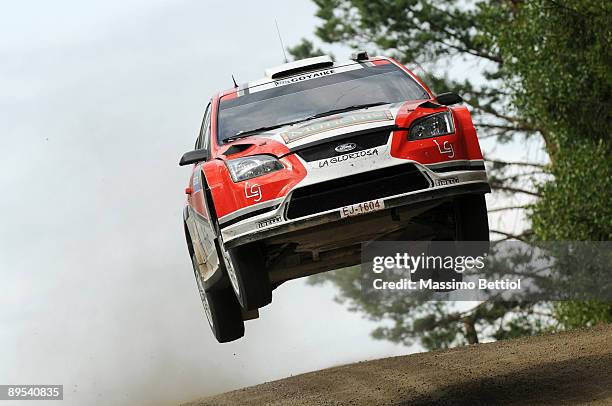 Federico Villagra of Argentina and Jose Perez Companc of Argentina compete in their Munchis Ford Focus during Leg 1 of the WRC Neste Oil Rally of...