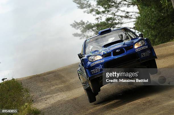 Jari Ketomaa of Finland and Mika Stenberg of Finland compete in their Subaru Impreza during Leg 1 of the WRC Neste Oil Rally of Finland on July 31,...