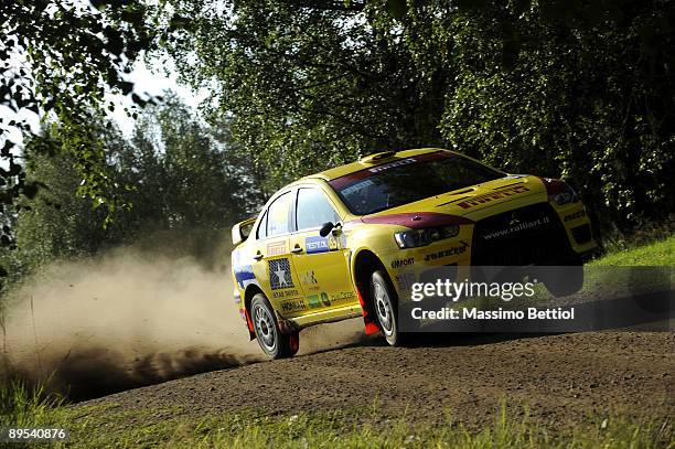 Jarkko Nikara of Finland and Jarkko Kalliolepo of Finland compete in their Mitsubishi Lancer Pirelli Star Driver during Leg 1 of the WRC Neste Oil...