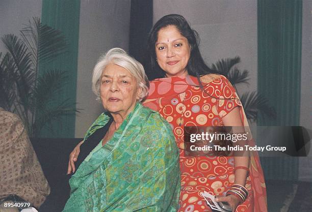 Rajmata Gayatri Devi with Yashodhara Raje Scindia enjoying the Indian Masters Polo cup match at the Jaipur Polo Ground, New Delhi.