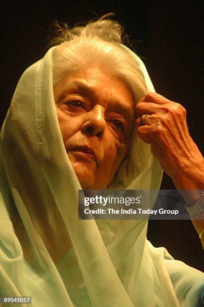 Rajmata Gayatri Devi looks on at the India Habitat Center on November 27, 2005 in New Delhi, India during the release of Amjad Ali Khan's latest...