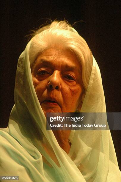 Rajmata Gayatri Devi looks on at the India Habitat Center on November 27, 2005 in New Delhi, India during the release of Amjad Ali Khan's latest...