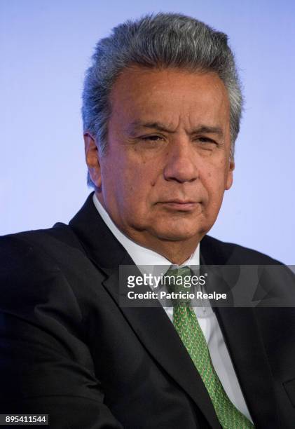 President of Ecuador Lenin Moreno Garces speaks during the Tribuna Americana EFE-Casa America event as part of his first official visit in Spain at...