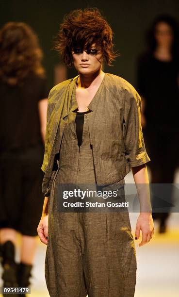 Model showcases a design by United Constructions on the catwalk during the StyleAid Perth Fashion Event 2009 at the Burswood Entertainment Complex on...