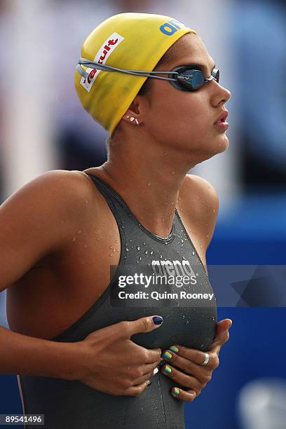 Daryna Zevina of Ukraine competes in the Women's 200m Backstroke Semi Final during the 13th FINA World Championships at the Stadio del Nuoto on July...