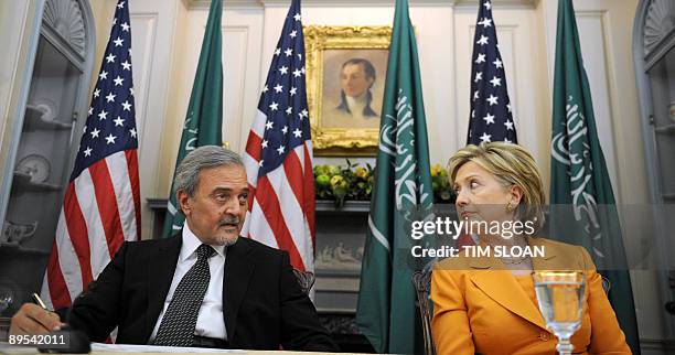 Saudi Foreign Minister Prince Saud al-Faisal and US Secretary of State Hillary Clinton speak to the press at the State Department on July 31, 2009 in...