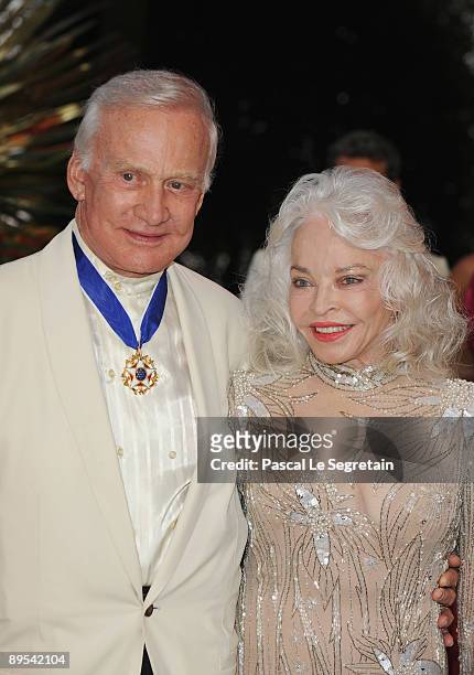 Buzz Aldrin and wife Lois attend the 61st Monaco Red Cross Ball at the Monte Carlo Sporting Club on July 31, 2009 in Monte Carlo, Monaco.