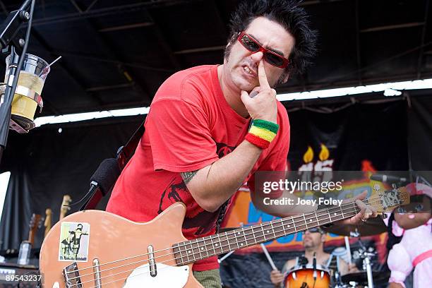 Mike Burkett aka 'Fat Mike' of NOFX performs at the 15th annual Vans Warped Tour at the Verizon Wireless Music Center on July 7, 2009 in Noblesville,...