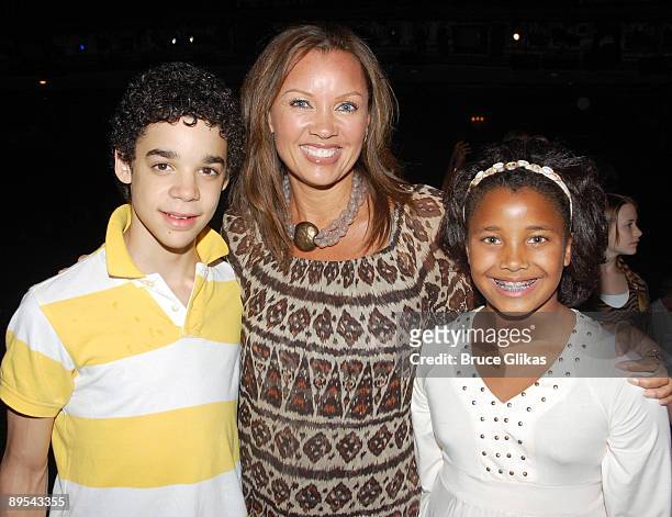 David Alvarez, Vanessa Williams and her daughter Sasha Fox pose backstage at "Billy Elliot" Broadway at The Imperial Theater on July 11, 2009 in New...