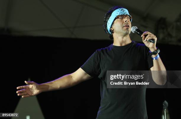 Comedian Arj Barker performs on stage during the 2009 All Points West Music & Arts Festival at Liberty State Park on July 31, 2009 in Jersey City,...