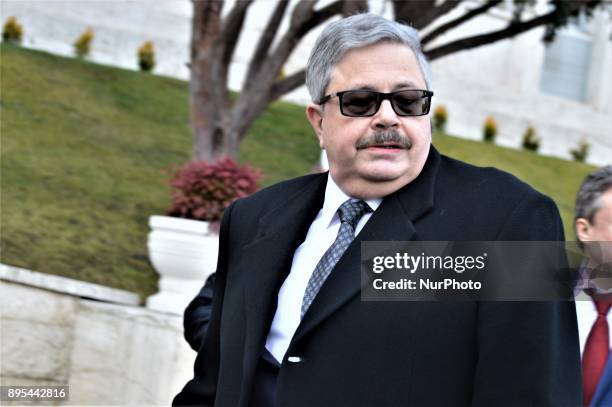 Russian Ambassador to Turkey, Aleksey Yerhov looks on during a commemoration of Russian Envoy Andrei Karlov on the first anniversary of his death at...