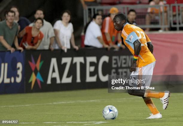 Dominic Oduro of the Houston Dynamo against the New England Revolution at Robertson Stadium on July 25, 2009 in Houston, Texas.