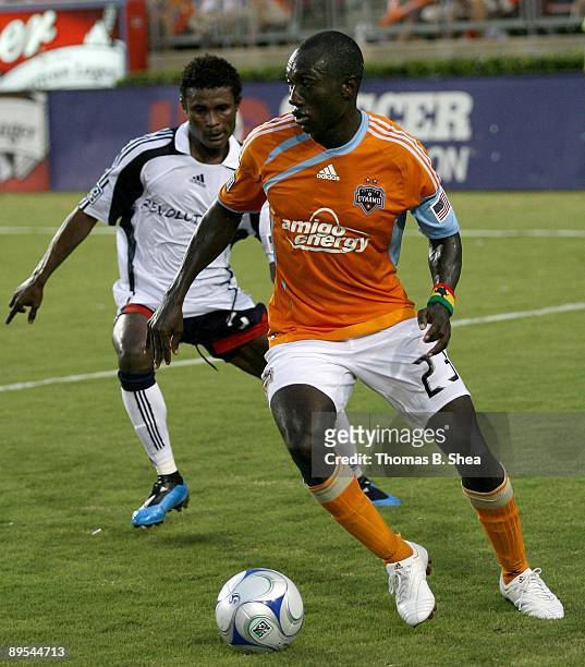 Dominic Oduro of the Houston Dynamo against the New England Revolution at Robertson Stadium on July 25, 2009 in Houston, Texas.