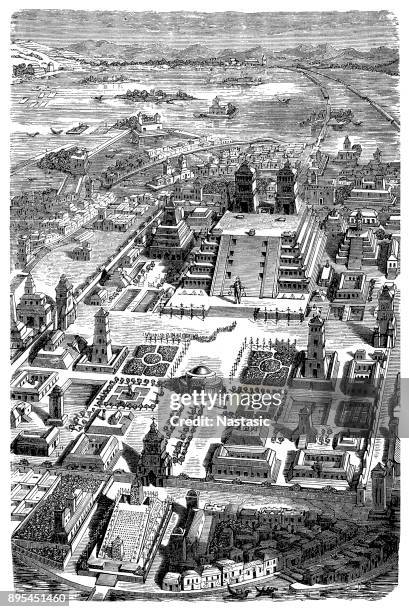 mexico-tenochtitlan, commonly known as tenochtitlan, was an aztec altepetl (city-state) located on an island in lake texcoco, in the valley of mexico - lago de texcoco stock illustrations