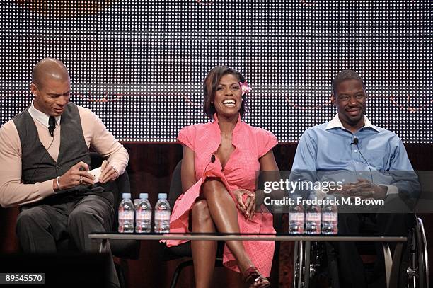 Al Reynolds, Omarosa, and Daryl 'Chill' Mitchell of the television show 'Life After' speak during the TV One Network Cable portion of the 2009 Summer...