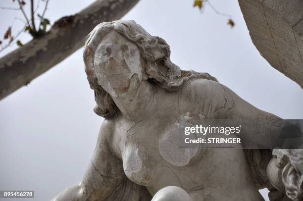 Picture taken on December 18, 2017 shows the fountain of Ain El Fouara in Setif, somme 300 kilometres east of the Algerian capital Algiers after it...