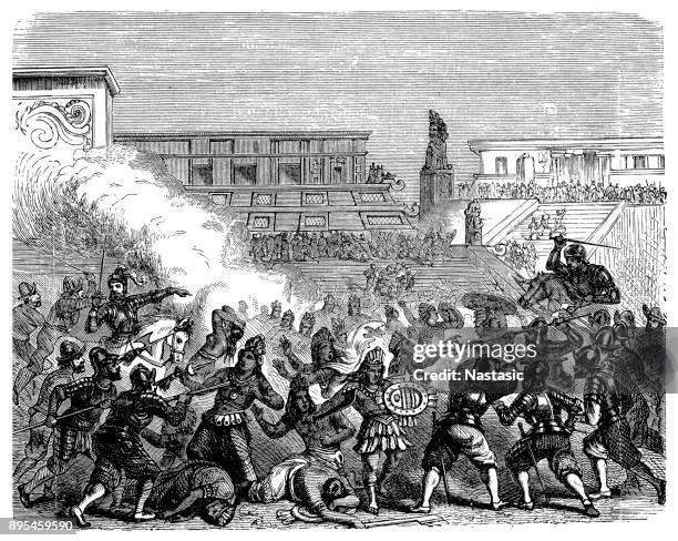 massacre of cholula - battle stock illustrations