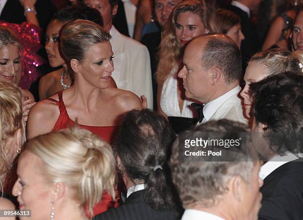 Charlene Wittstock and Prince Albert II of Monaco attend the 61st Monaco Red Cross Ball at the Monte Carlo Sporting Club on July 31, 2009 in Monte...