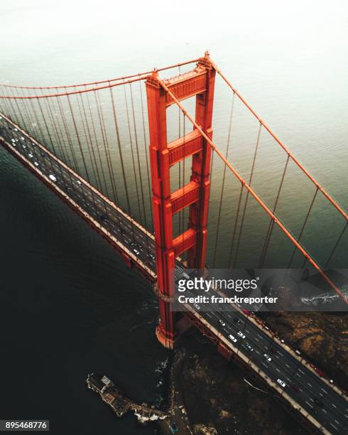 san francisco golden gate bridge aerial view - golden gate bridge stock pictures, royalty-free photos & images