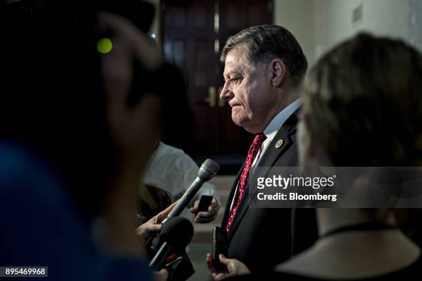 Representative Tom Cole, a Republican from Oklahoma, speaks to members of the media in the basement of the U.S. Capitol after a GOP conference...
