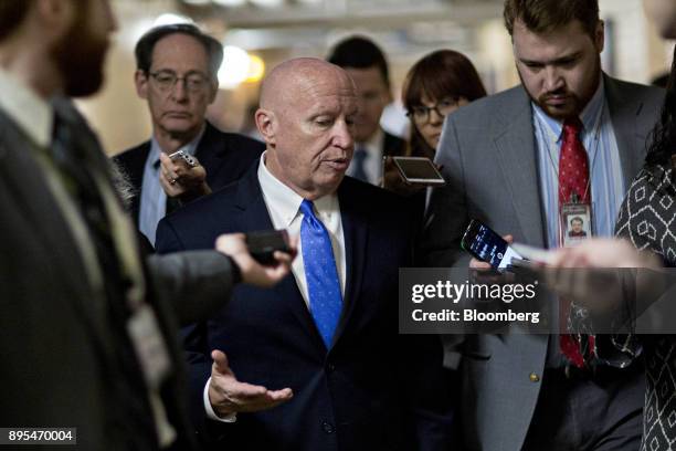 Representative Kevin Brady, a Republican from Texas and chairman of the House Ways and Means Committee, speaks to members of the media in the...