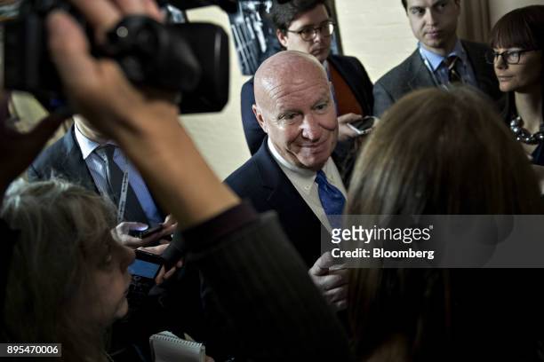 Representative Kevin Brady, a Republican from Texas and chairman of the House Ways and Means Committee, speaks to members of the media in the...