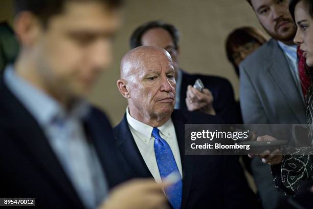 Representative Kevin Brady, a Republican from Texas and chairman of the House Ways and Means Committee, listens to a question while speaking to...