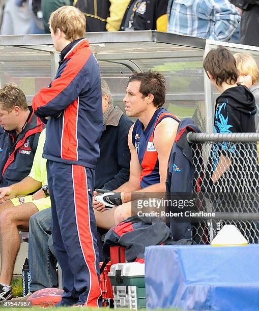Matthew Richardson of the Tigers looks on from the bench during the round 16 VFL match between the Coburg Tigers and the Box Hill Hawks at ABD Group...