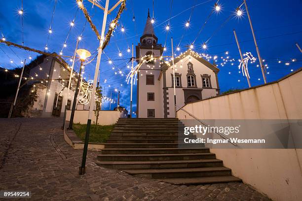christmas illumation on a madeiran village - madeira christmas stock pictures, royalty-free photos & images