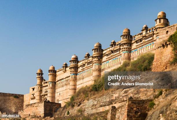 impressive tiled front of the man singh palace in gwalior fort, gwalior, india - madhya pradesh fort stock pictures, royalty-free photos & images