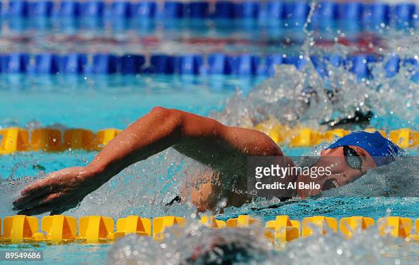 David Davies of Great Britain competes in the Men's 1500m Freestyle Heats during the 13th FINA World Championships at the Stadio del Nuoto on August...