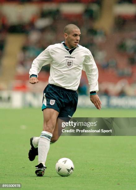 Stan Collymore of England in action during the Umbro Cup match between England and Japan at Wembley Stadium on June 03, 1995 in London, England.