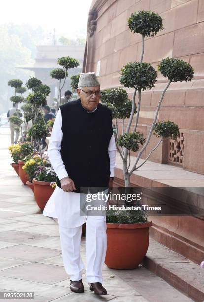 Farooq Abdullah at Parliament House on December 19, 2017 in New Delhi, India.