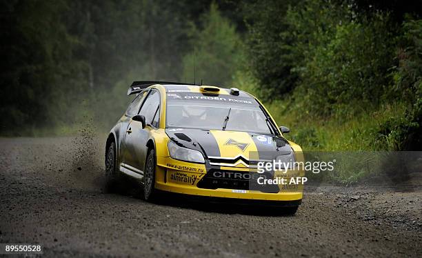 Evgeny Novikov of Russia drives during the Leustu stage of the third day of the Rally of Finland in Jyväskylä on August 1, 2009. LEHTIKUVA / Roni...
