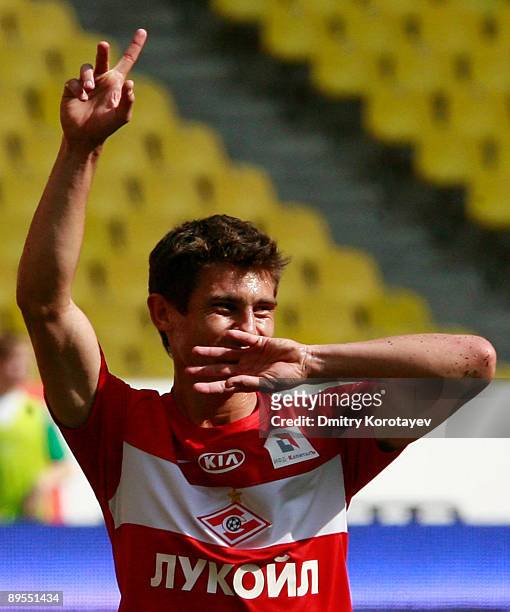 Alex of FC Spartak Moscow celebrates after scoring a goal during the Russian Football League Championship match between FC Spartak Moscow and FC...