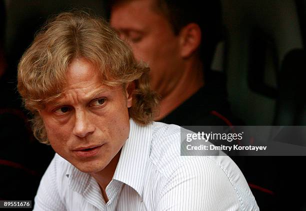 Coach Valery Karpin of FC Spartak Moscow looks on during the Russian Football League Championship match between FC Spartak Moscow and FC Kuban...