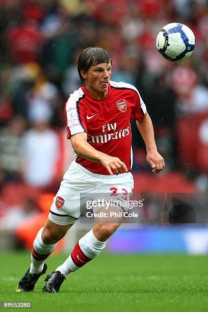 Andrey Arshavin of Arsenal controls the ball during the Emirates Cup match between Arsenal and Athletico Madrid at the Emirates Stadium on August 1,...