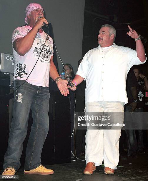 Hulk Hogan and Radio talk show host Bubba the Love Sponge attend the CD release party at Mansion nightclub on July 31, 2009 in Miami Beach, Florida.