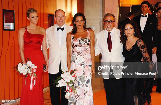 Charlene Wittstock, HSH Prince Albert II of Monaco, HSH Princess Stephanie of Monaco, Emilio Estefan and Gloria Estefan arrive at the 61st Monaco Red...